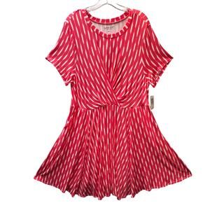 NEW Torrid Fit Flare Soft Jersey Short Sleeve Dress Pink White Stripes Women 2X